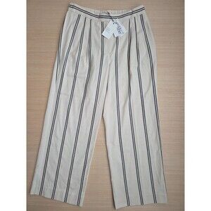 NEW Jaeger Women's Wide Leg Trousers US 10 EU 42 Ivory Black Striped Pockets